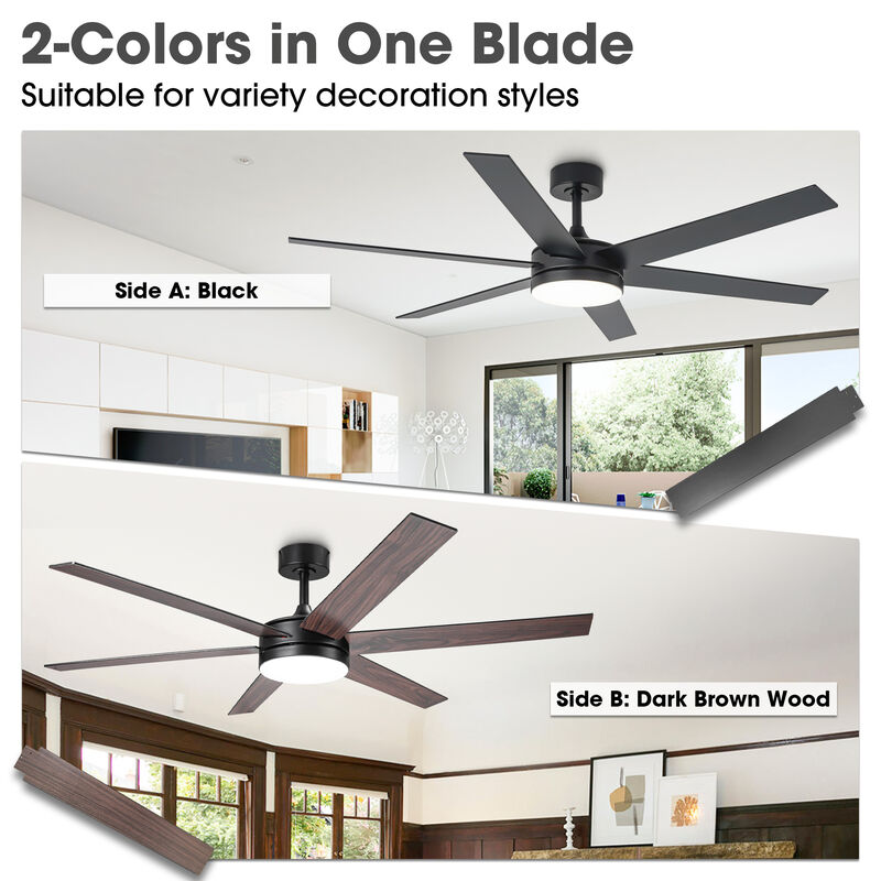 60" Modern Black 3CCT Integrated LED Smart Ceiling Fan with Light and APP
