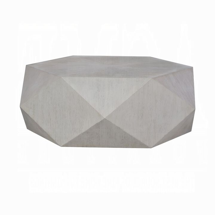 Hano Coffee Table, White Rubberwood, 50 Inch, Geometric Plinth Base