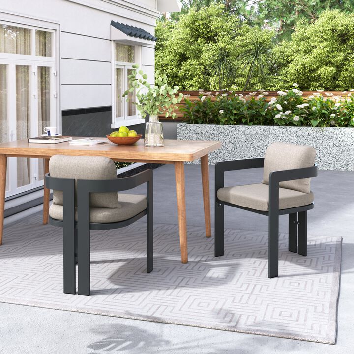 Set of 2 Patio Outdoor Aluminum Dining Chair With Cushion