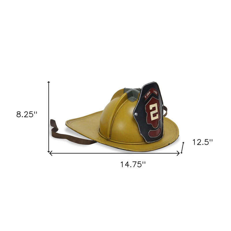 HomeRoots 8" Yellow and Black Metal Fireman Hat Hand Painted Tabletop Sculpture image number 4