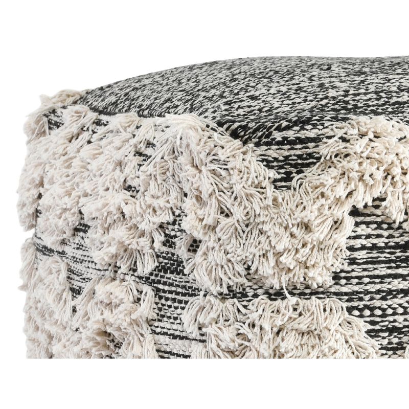 18 Inch Square Cube Accent Pouf, Zig Zag Shag Woven Pattern, Black, White-Benzara image number 2