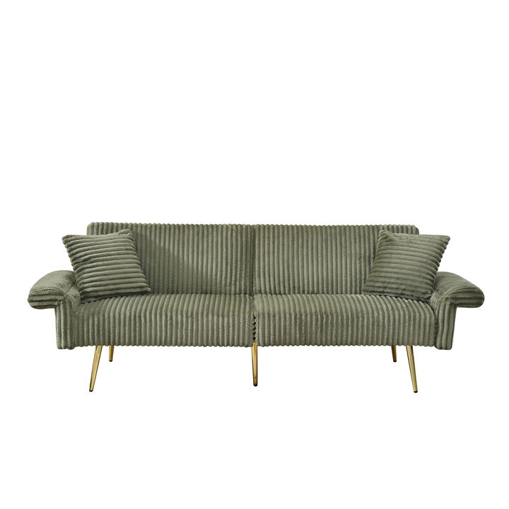 TATEUS 79" Foldable Double Corduroy Sofa Bed with Folding Armrests Living Rooms and Small Spaces