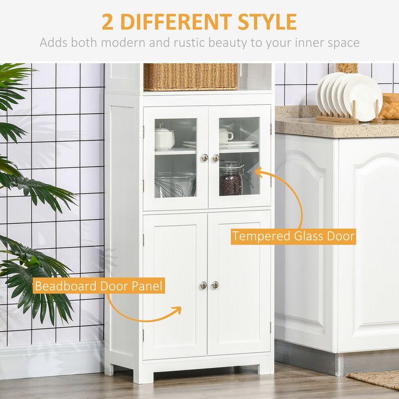 White Kitchen Tower: 63" Hutch Cabinet with 4-Door Pantry Storage