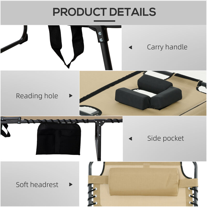 Hivvago Outdoor Reclining Sun Lounger with Headrest and Pocket image number 4