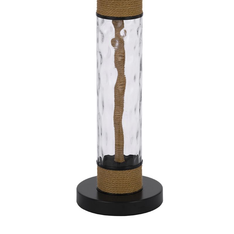 32 Inch Table Lamp, Rippled Glass Body with Rope, Burlap Shade, Metal Base image number 6