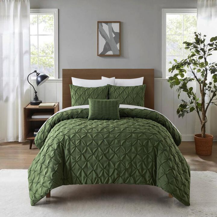 Chic Home Bradley Comforter Set Diamond Pinch Pleat Pattern Design Bed In A Bag Bedding - Sheets Pillowcases Decorative Pillow Shams Included - 8 Piece - King 104x92", Green