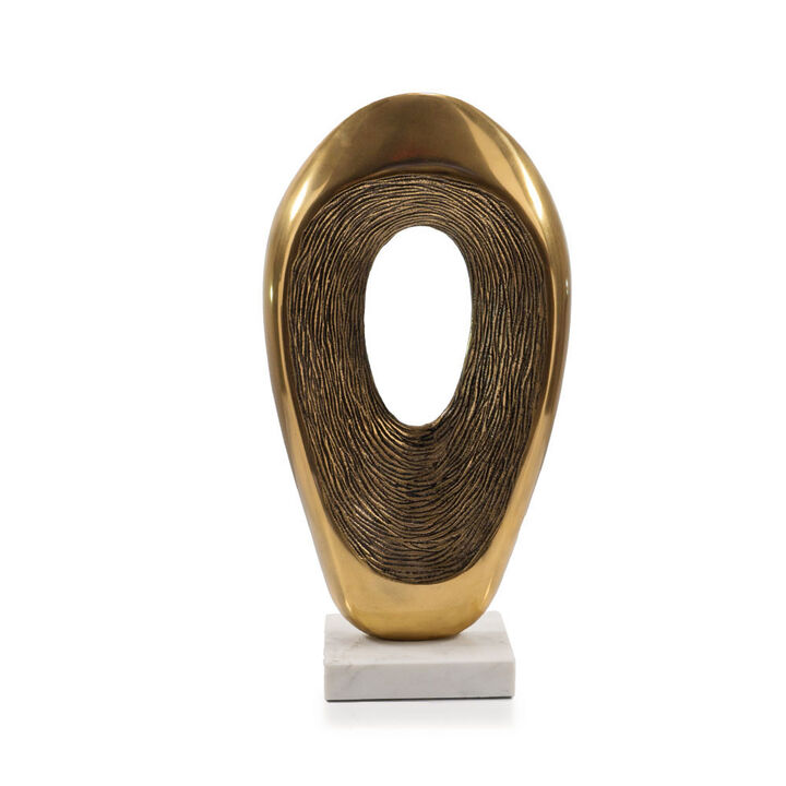 HomeRoots 16" Gold And White Aluminum And Marble Abstract Tabletop Sculpture