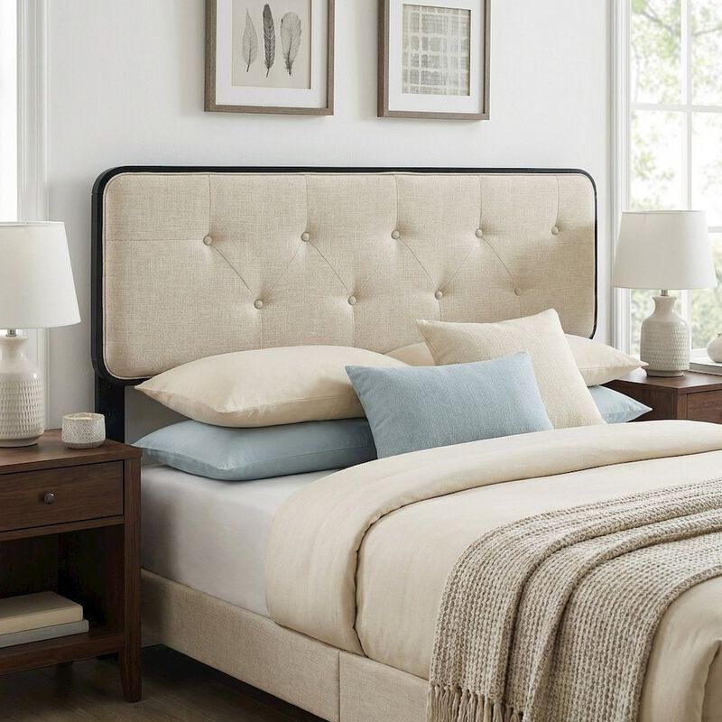 Tufted Fabric Full Headboard with Wooden Frame for Stylish Bedroom image number 3