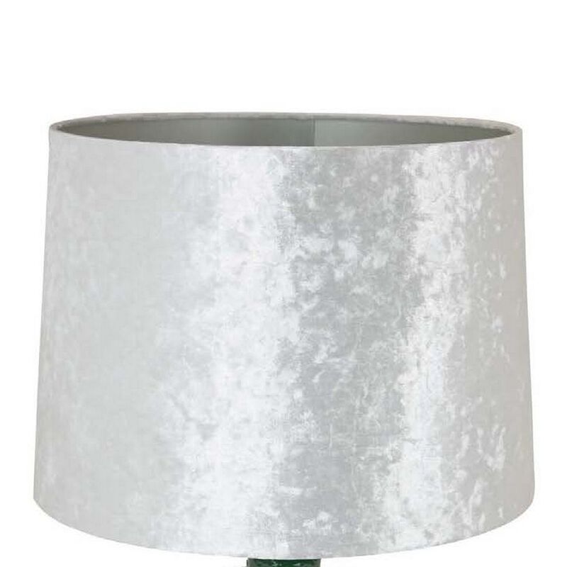 27 Inch Table Lamp, Drum Shade, Round Drop Shaped Glass Body, Green Finish - Benzara