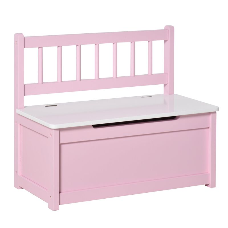 2-IN-1 Wooden Toy Box Kids Seat Bench Storage Chest Cabinet Chunk Cube with Safety Pneumatic Rod Pink image number 1