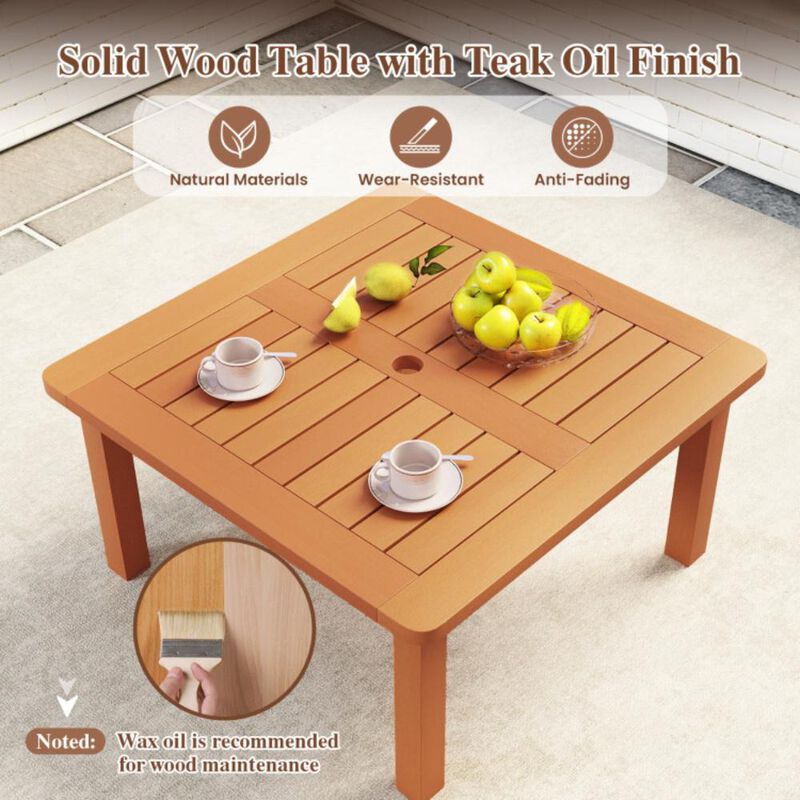 Hivvago Patio Coffee Table with Umbrella Hole and Teak Oil Finish
