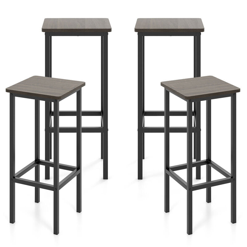 Set of 4 Bar Stool Set 26" Bar Chair with Metal Legs and Footrest