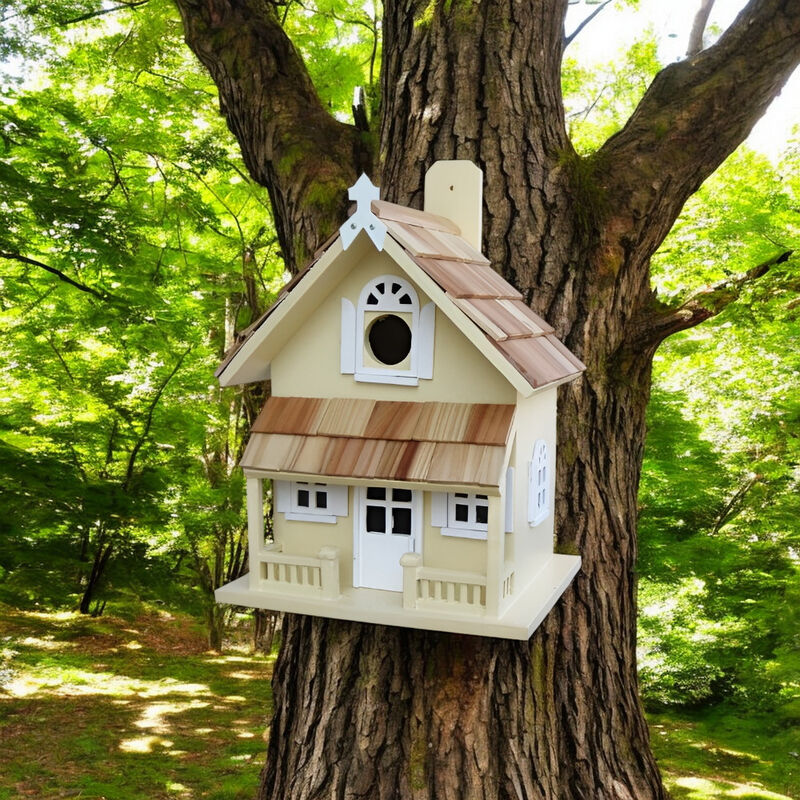 Outdoor Victorian Cottage Birdhouse &ndash; Durable Painted Wood Construction