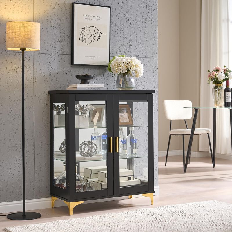 Kings Brand Furniture Cataleya 3-Tier Curio Display Cabinet Organizer with Storage Shelves for Figures & Collection Exhibit for Living Room, Bedroom image number 2