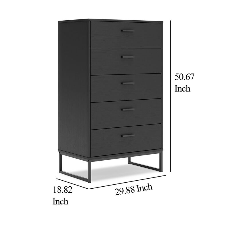 Alli Tall Dresser Chest, 5 Drawers, Matte Black, Metal Base, 51 Inch