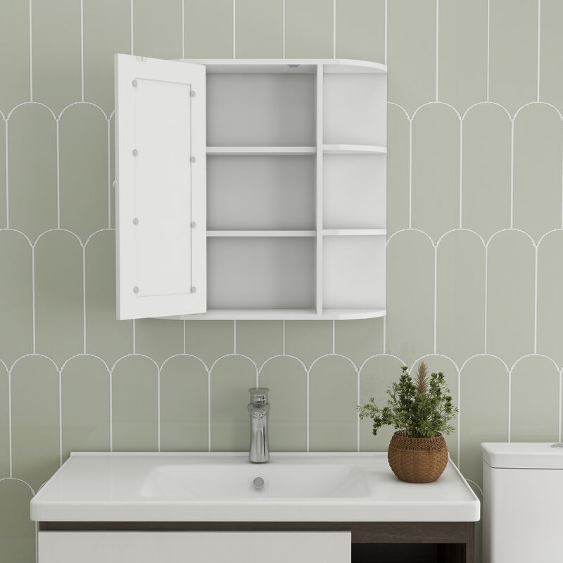 Wall-Mounted Bathroom Medicine Cabinet with Mirror, 6 Open and 3 Adjustable Shelves