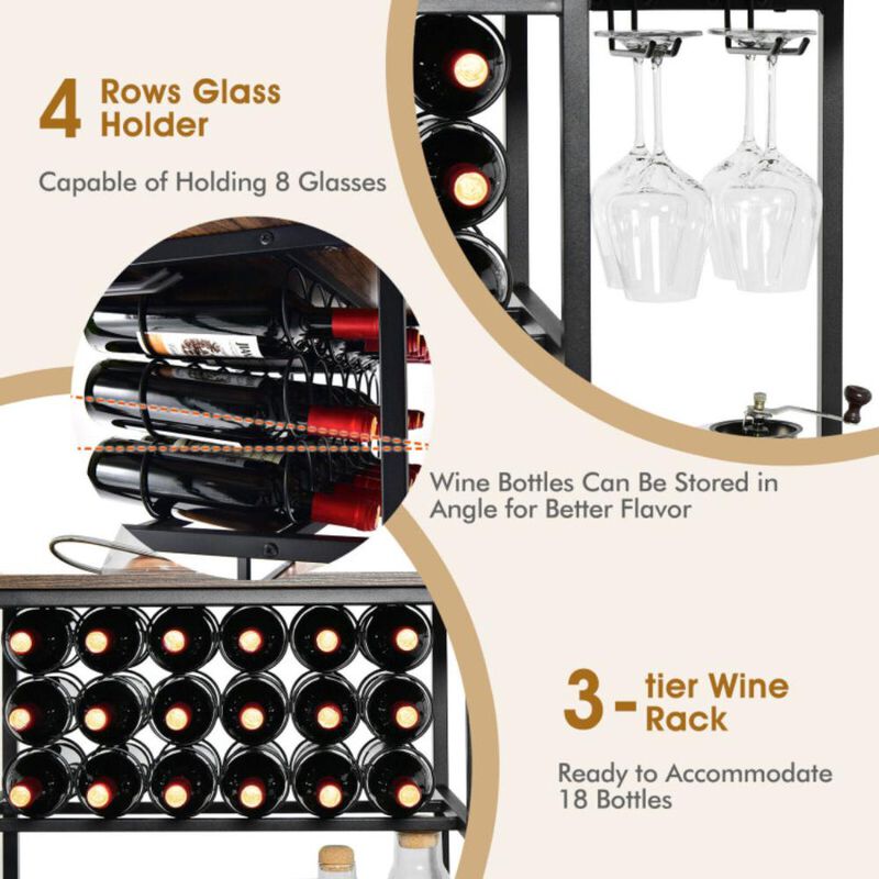 Hivvago 47 Inches Wine Rack Table with Glass Holder and Storage Shelves