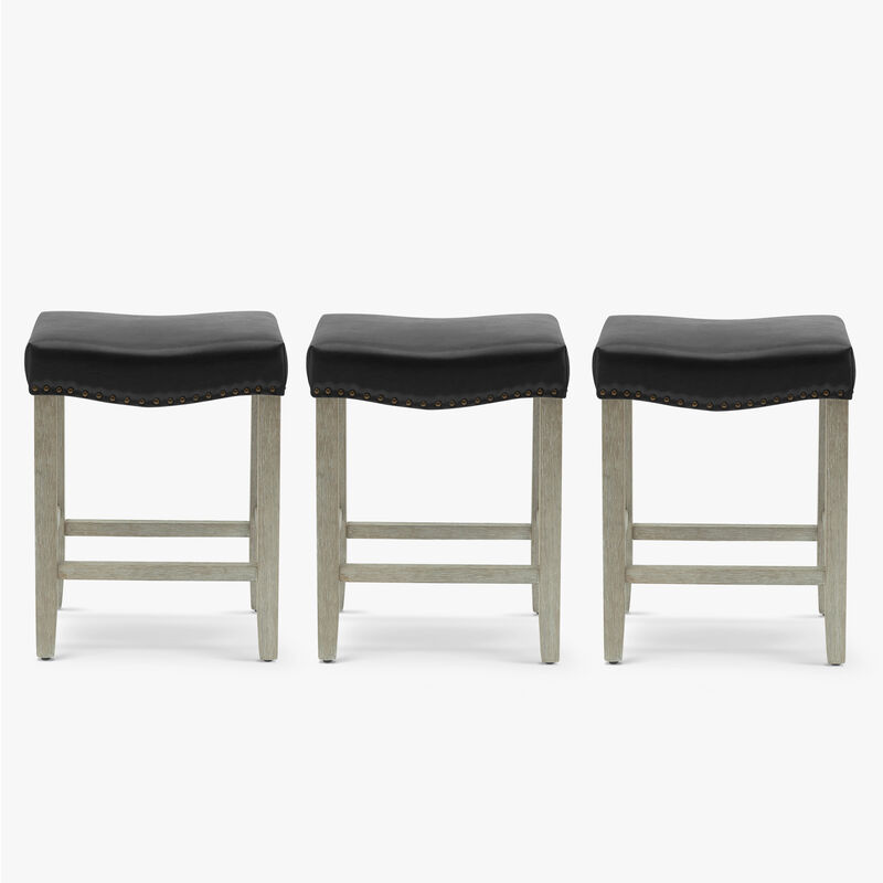 WestinTrends 24" Upholstered Saddle Seat Antique Gray Counter Stool (Set of 3)