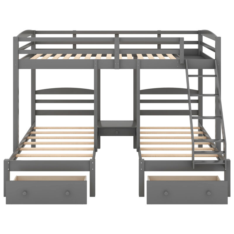 Full Over Twin & Twin Bunk Bed, Triple Bunk Bed With Drawers