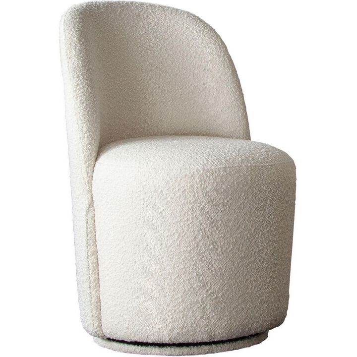 24 Inch Accent Dining Chair, Set of 2, Swivel Base, Boucle Fabric, Ivory  - Benzara