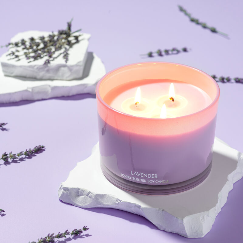 Lavender Candle Gift Set, 3 Wick Aromatherapy Soy Candles, 13oz image number 3