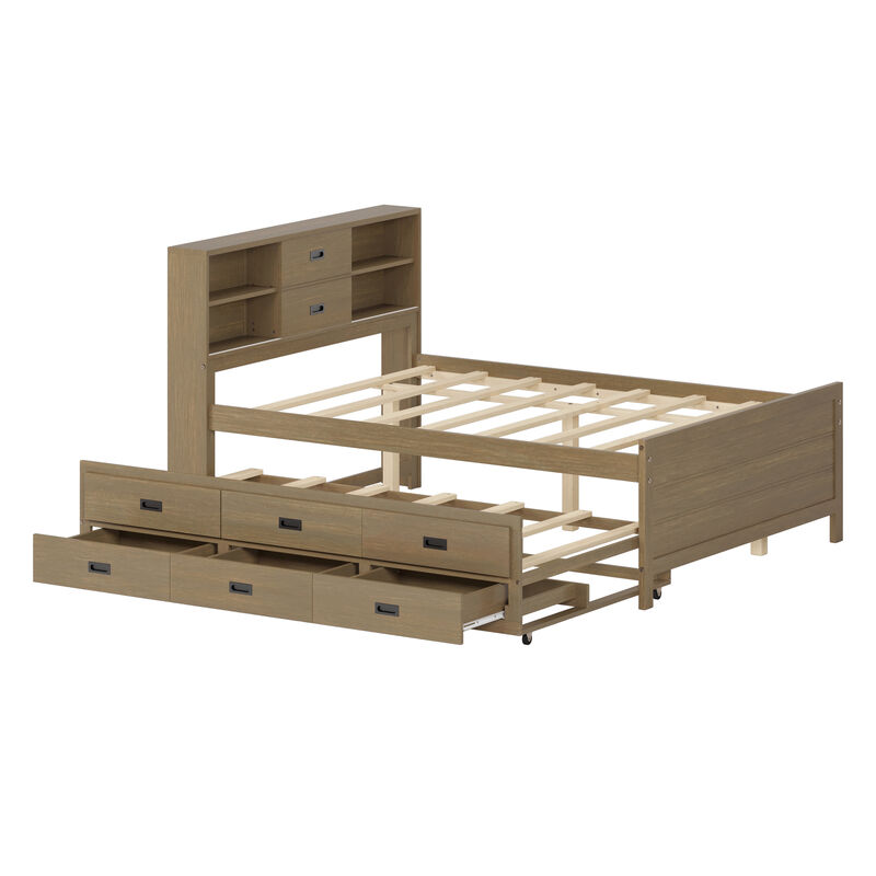 Merax Captain Bed with Storage Bookcase Headboard