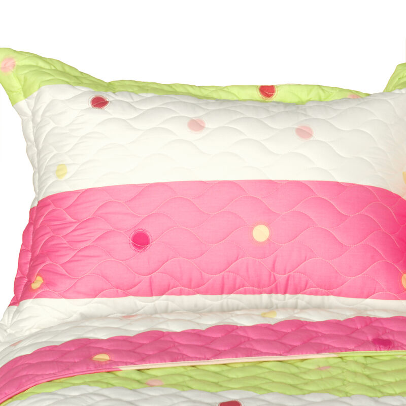 Reversible Vermicelli Quilted 3 Piece Patchwork Quilt Set, Hand Stitched Print image number 2