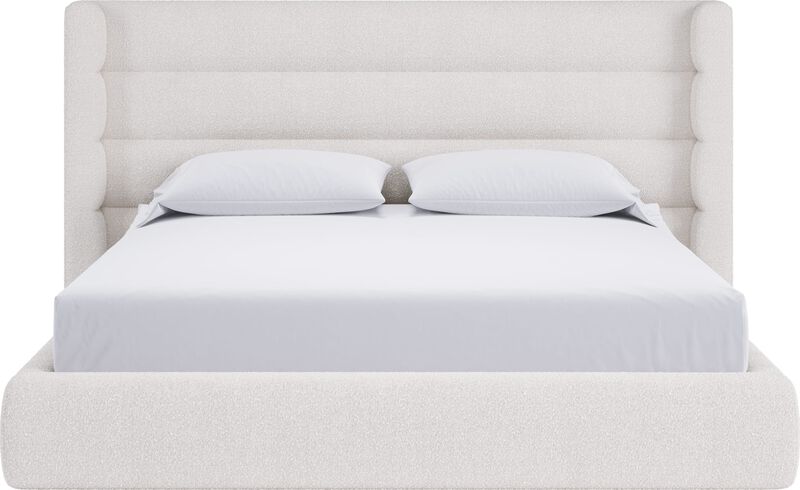Frank Upholstered Wingback Platform Bed in Cottage Cheese Boucle