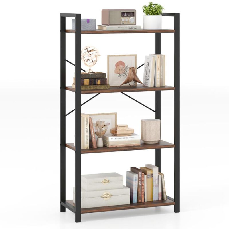 Hivvago 4-Tier Bookshelf with Heavy Duty Metal Frame Industrial Display Shelf