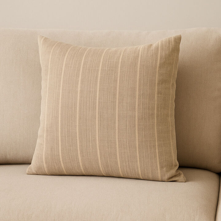 HomeRoots 22" Beige And Gray Plaid Cotton Blend Throw Pillow Cover with Texture