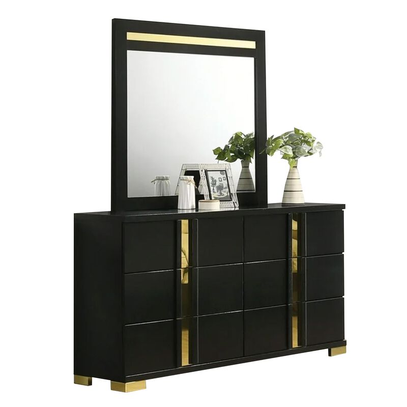 Yoki 4pc Queen Bedroom Set w Underbed LED, Black Wood and Gold Accents image number 3