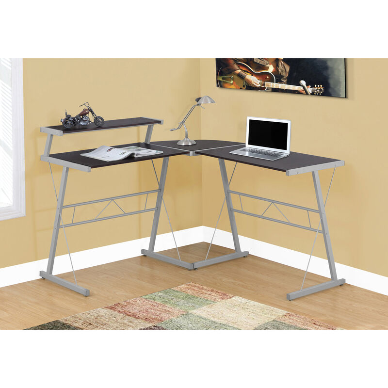 Monarch Specialties I 7171 Computer Desk, Home Office, Corner, L Shape, Work, Laptop, Metal, Laminate, Brown, Grey, Contemporary, Modern