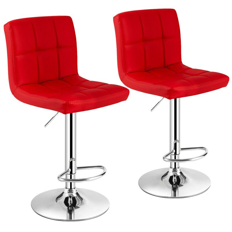 Set of 2 Square Swivel Adjustable PU Leather Bar Stools with Back and Footrest