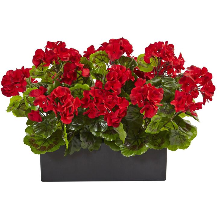 Nearly Natural 13-in Geranium in Planter UV Resistant (Indoor/Outdoor) Red