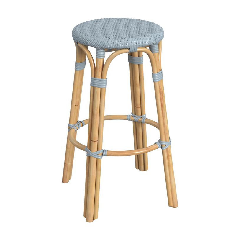 Butler Specialty Tobias Round Rattan 30 Bar Stool, Baby Blue