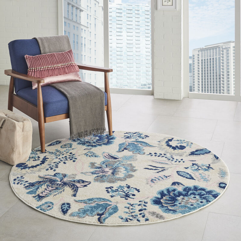 Tranquil TRA02 Ivory/Light Blue 5'3" x Round Rug image number 8