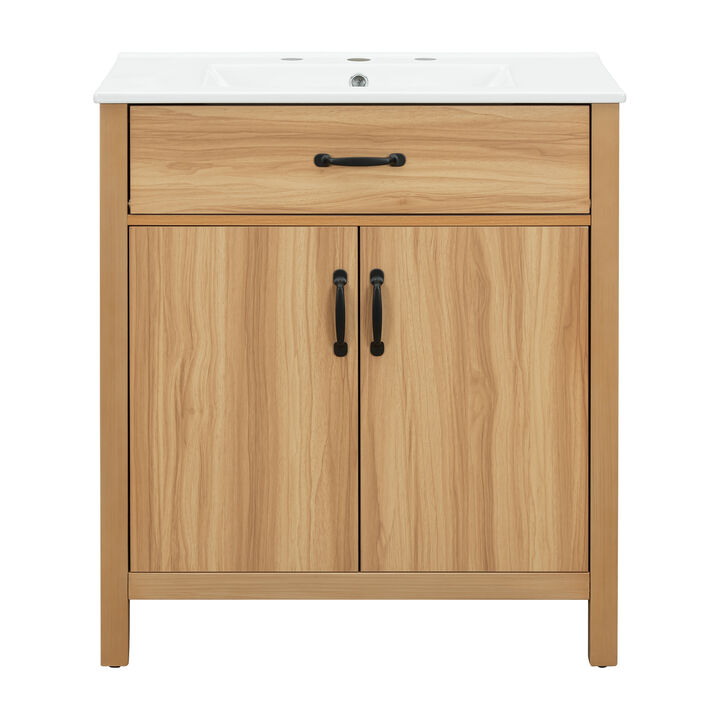 Whisen 30" Modern Bathroom Vanity Combo with Ceramic sink, 2 Soft-Close Doors