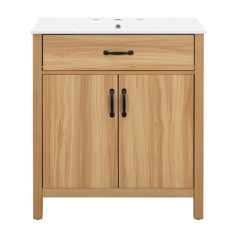 Whisen 30" Modern Bathroom Vanity Combo with Ceramic sink, 2 Soft-Close Doors