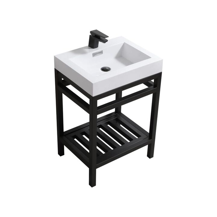 Kubebath Cisco 24 Stainless Steel Console with Acrylic Sink - Matt Black