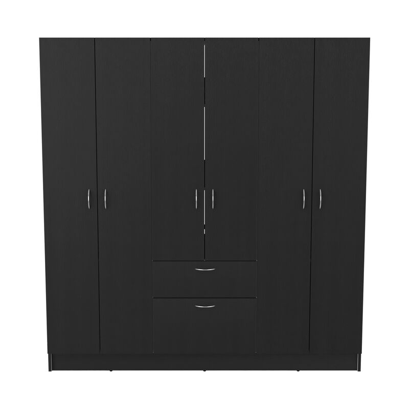 Mitu Six Doors Armoire, Seven Interior Shelves, One Drawer, Rod -Black / White