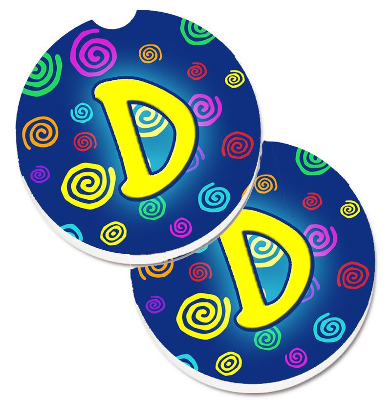 Caroline's Treasures Letter D Initial Monogram - Blue Swirls Set of 2 Cup Holder Car Coasters CJ1011-DCARC, 2.56, Multicolor