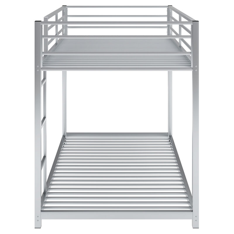 Twin over Twin Metal Bunk Bed, Low Bunk Bed with Ladder, Silver