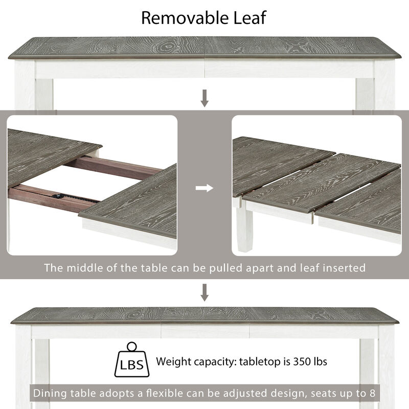 Whisen Retro Style 7-Piece Dining Table Set with Extendable Table and 6 Upholstered Chairs