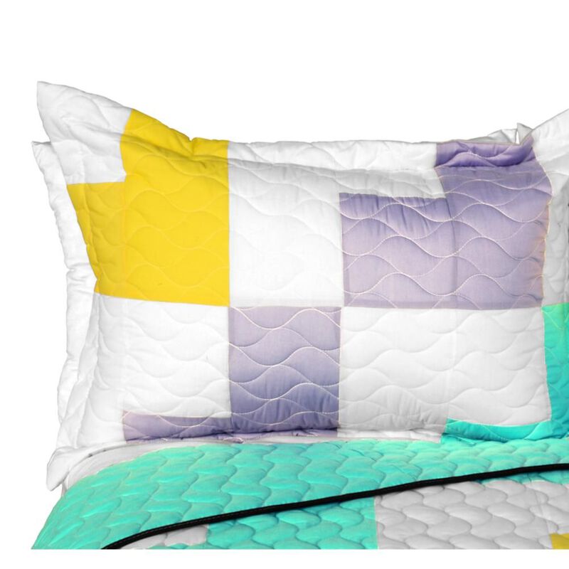 Queen Size 3-Piece Vermicelli Quilted Patchwork Quilt Set with Matching Shams image number 2