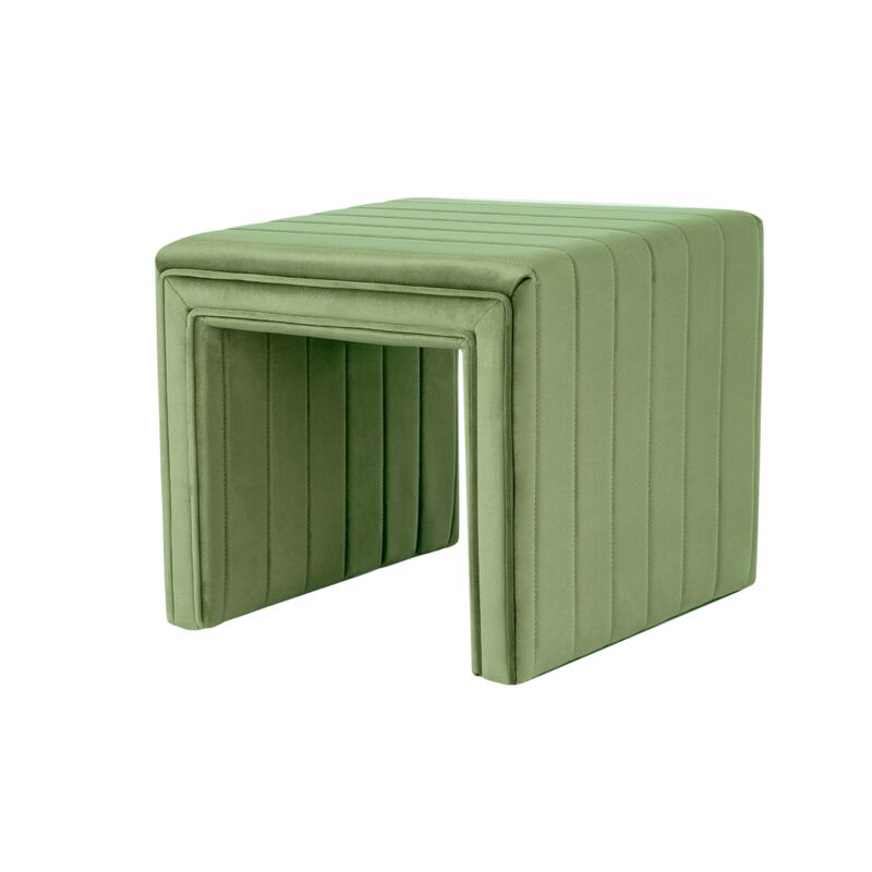 Ada Footstool Ottoman with Channel Tufted Green Velvet, 19 Inch image number 4