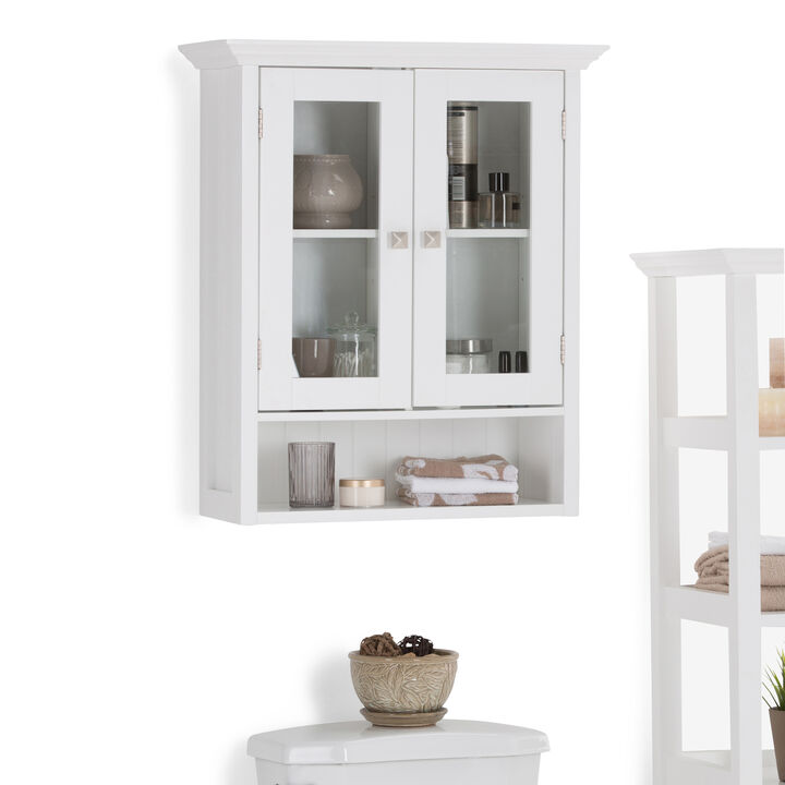 Simpli Home Acadian 24W Wall Cabinet with 2 Glass Doors and Shelf
