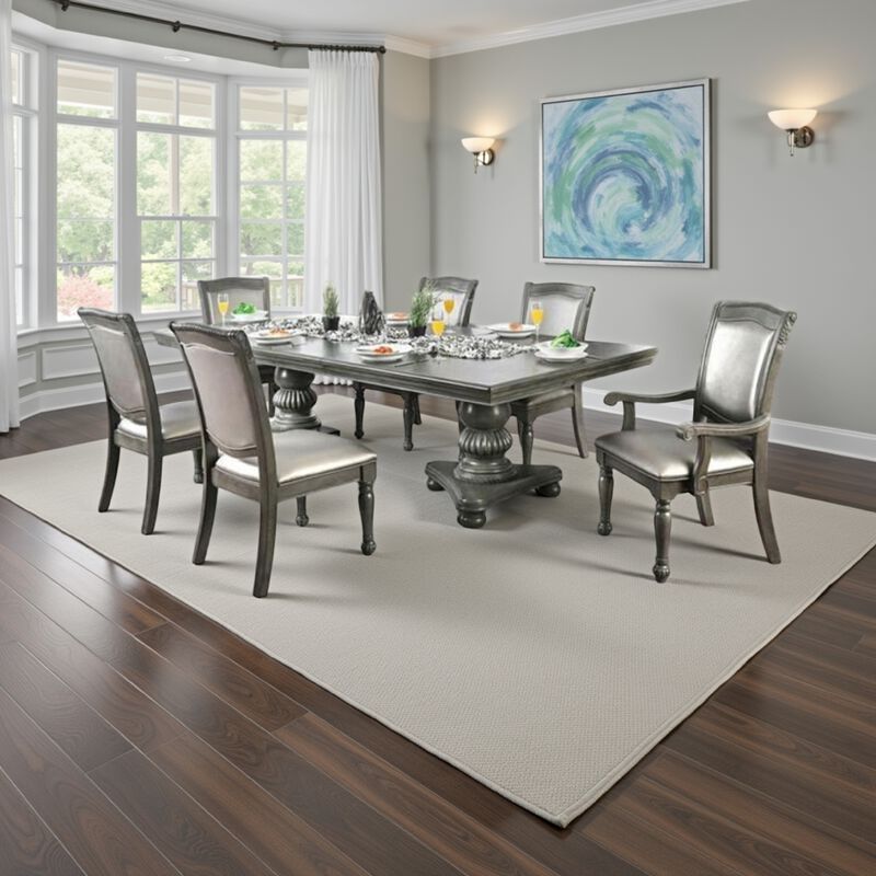 Ena 7pc Dining Table Set, Gray Faux Leather, Extendable 79-103 Inch image number 1