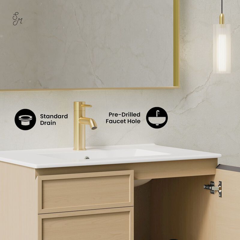 St. Tropez 30" Wall-Mounted Bathroom Vanity in Natural Oak with Sink Top image number 3