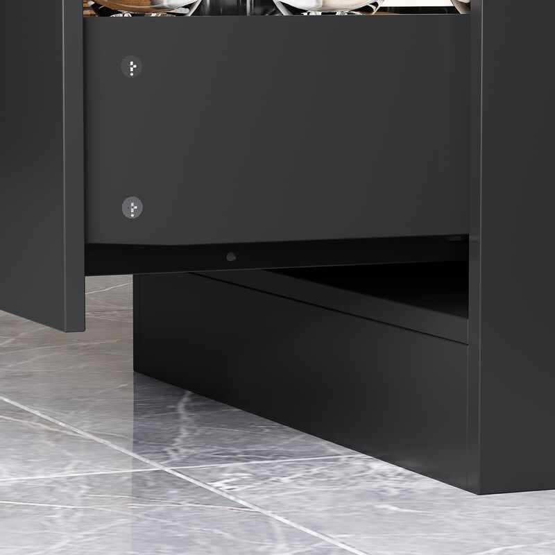 FUFU&GAGA Black Mdf Base with Mdf Top Kitchen Island (36.6-in x 77.6-in x 30.3-in),Black