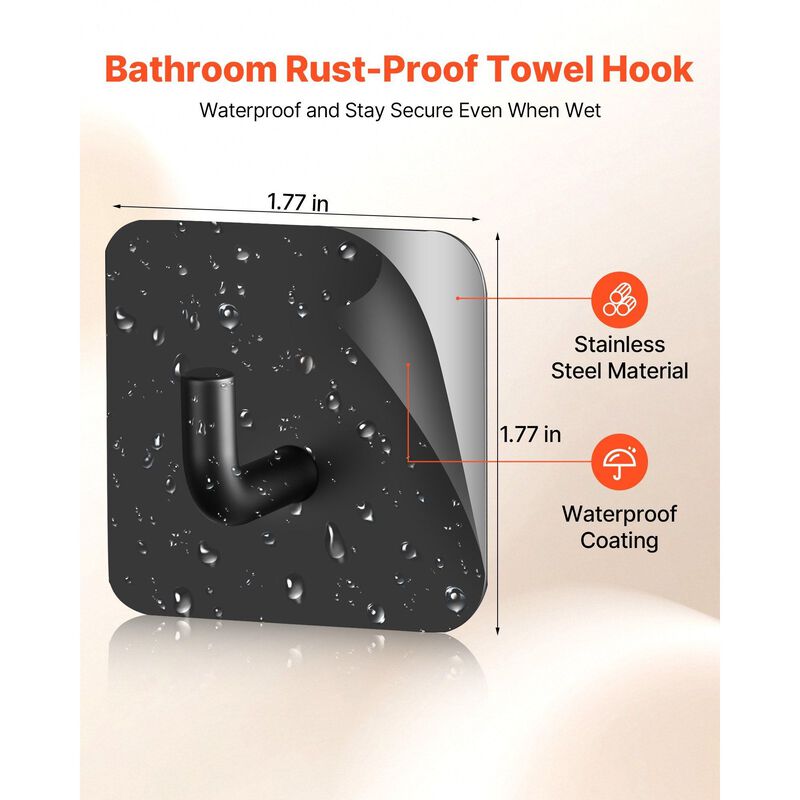 4 Pack Self Adhesive Wall Hooks Heavy Duty for Bathroom Kitchen Towel Coat-Matte Black image number 3